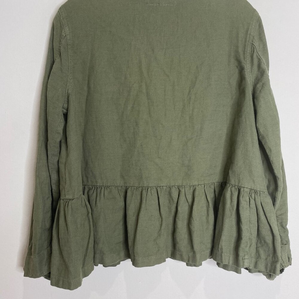 The Great Flutter Army Jacket Linen Cotton Ruffle Peplum Hem Green Sz 1 / S - Picture 5 of 13